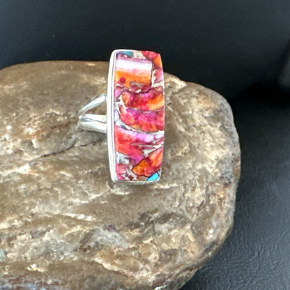 Blue Turquoise Purple Spiny Oyster Navajo Sterling Silver Ring Size 8 18218
