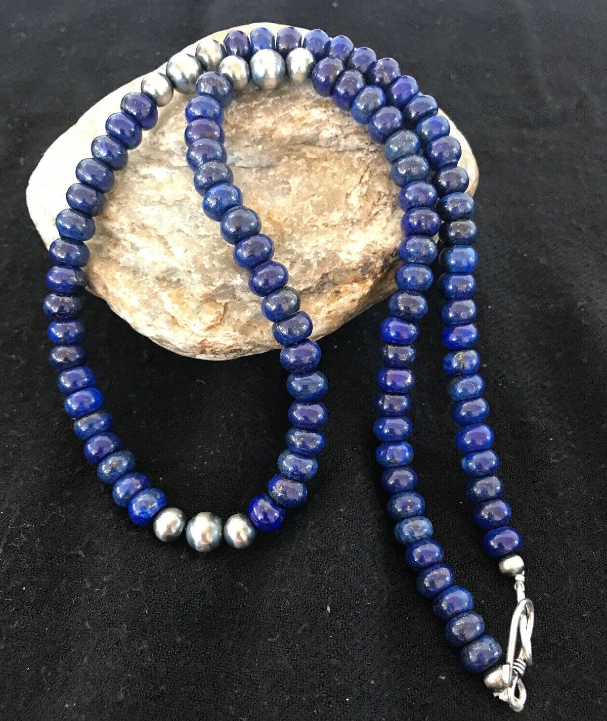 Blue Lapis Sterling Silver Pueblo Navajo Mens Necklace 22” 8371