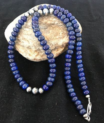 Blue Lapis Sterling Silver Pueblo Navajo Mens Necklace 22” 8371