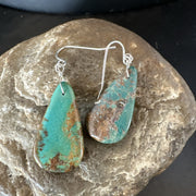 Green Turquoise Teardrop Beads Navajo Earrings 1" | Sterling Silver | Authentic Native American Handmade | 19041