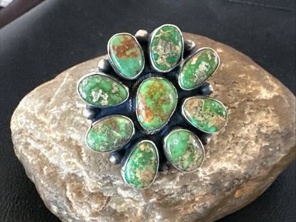 Navajo Sterling Silver Cluster Green Sonoran Gold Turquoise Ring Sz 8 18603