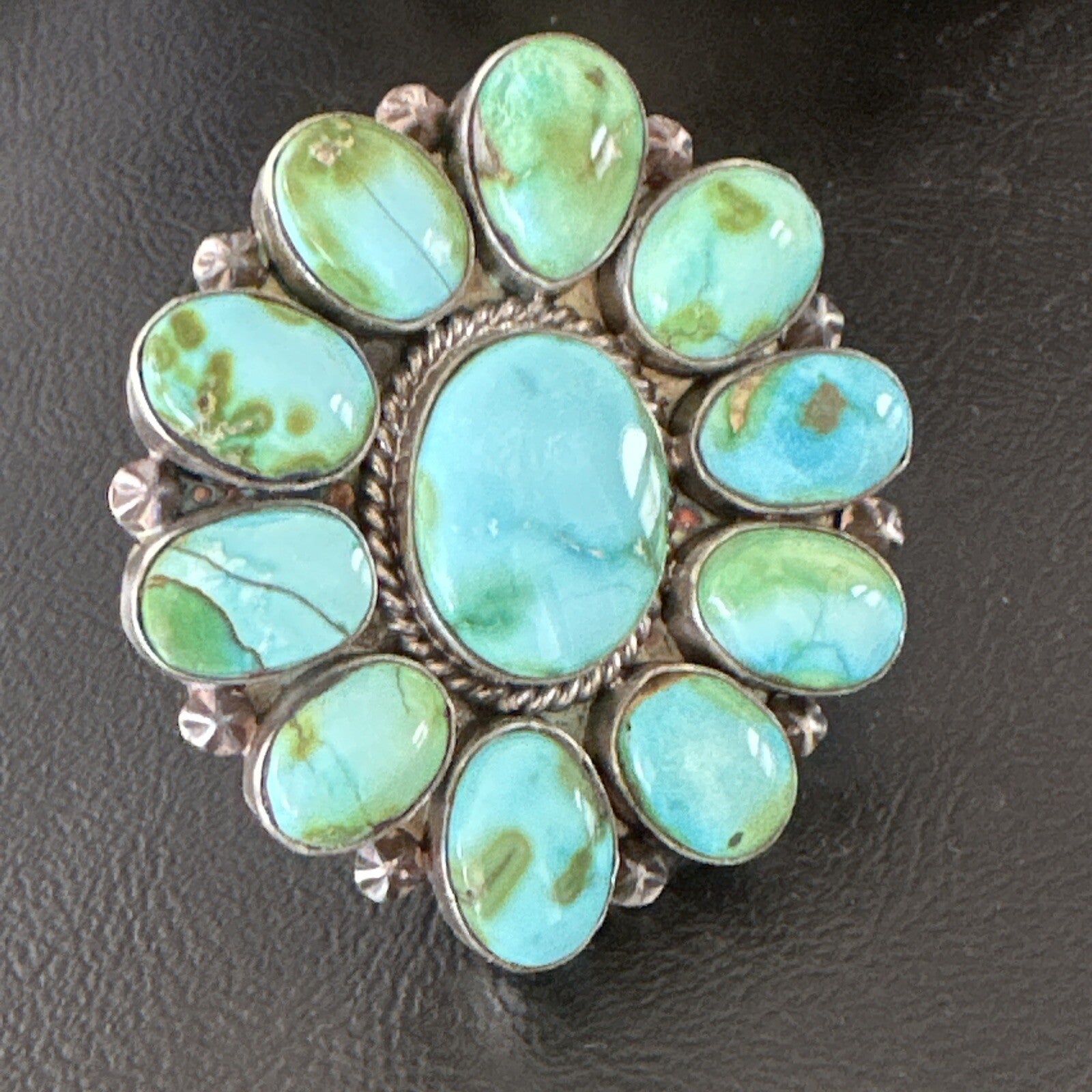 Sonoran Gold Green Turquoise Navajo Sterling Silver Cluster Ring Size 11 16033N