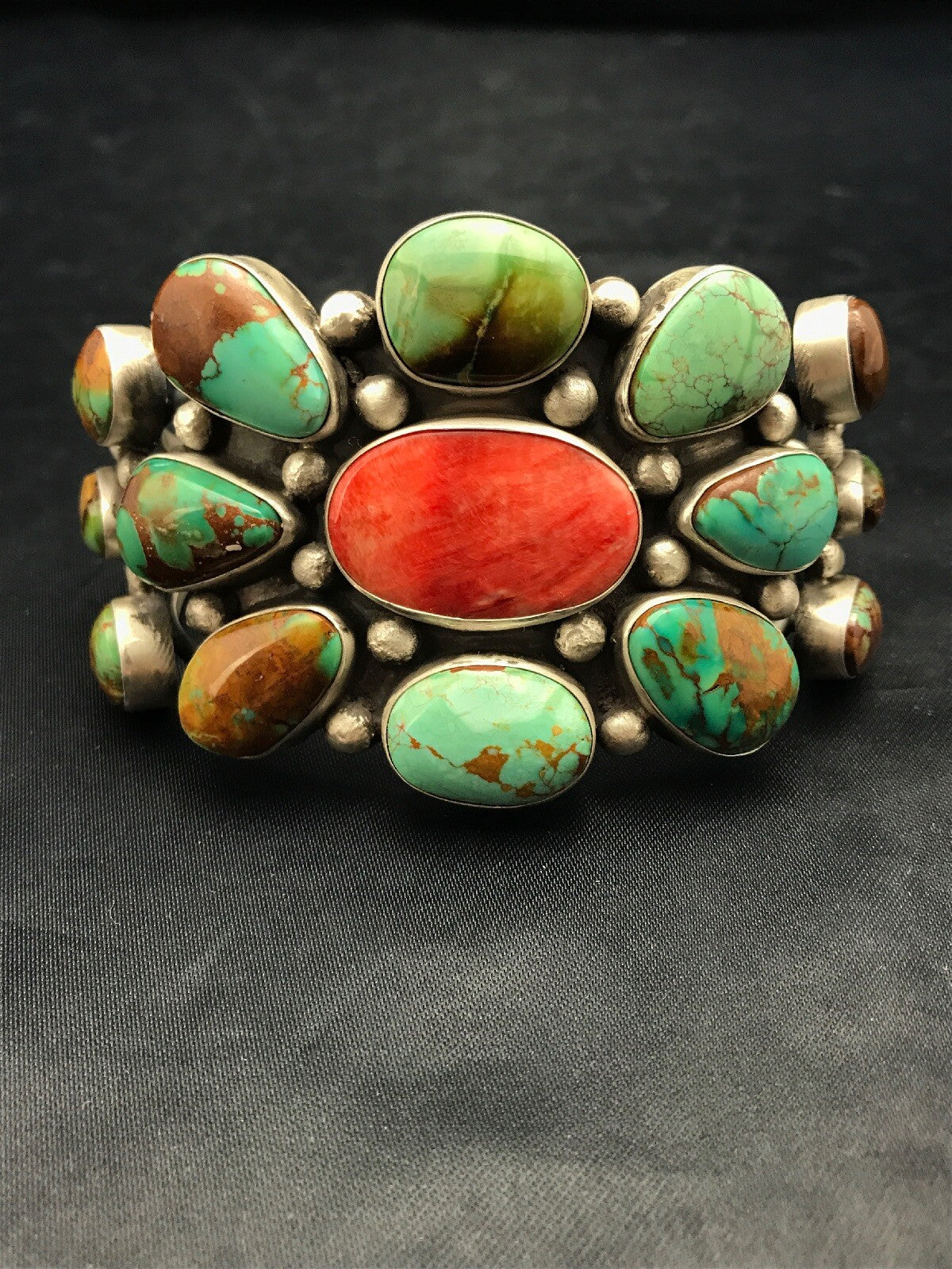 Royston Turquoise & Red Spiny Oyster Navajo Sterling Silver Bracelet 01052