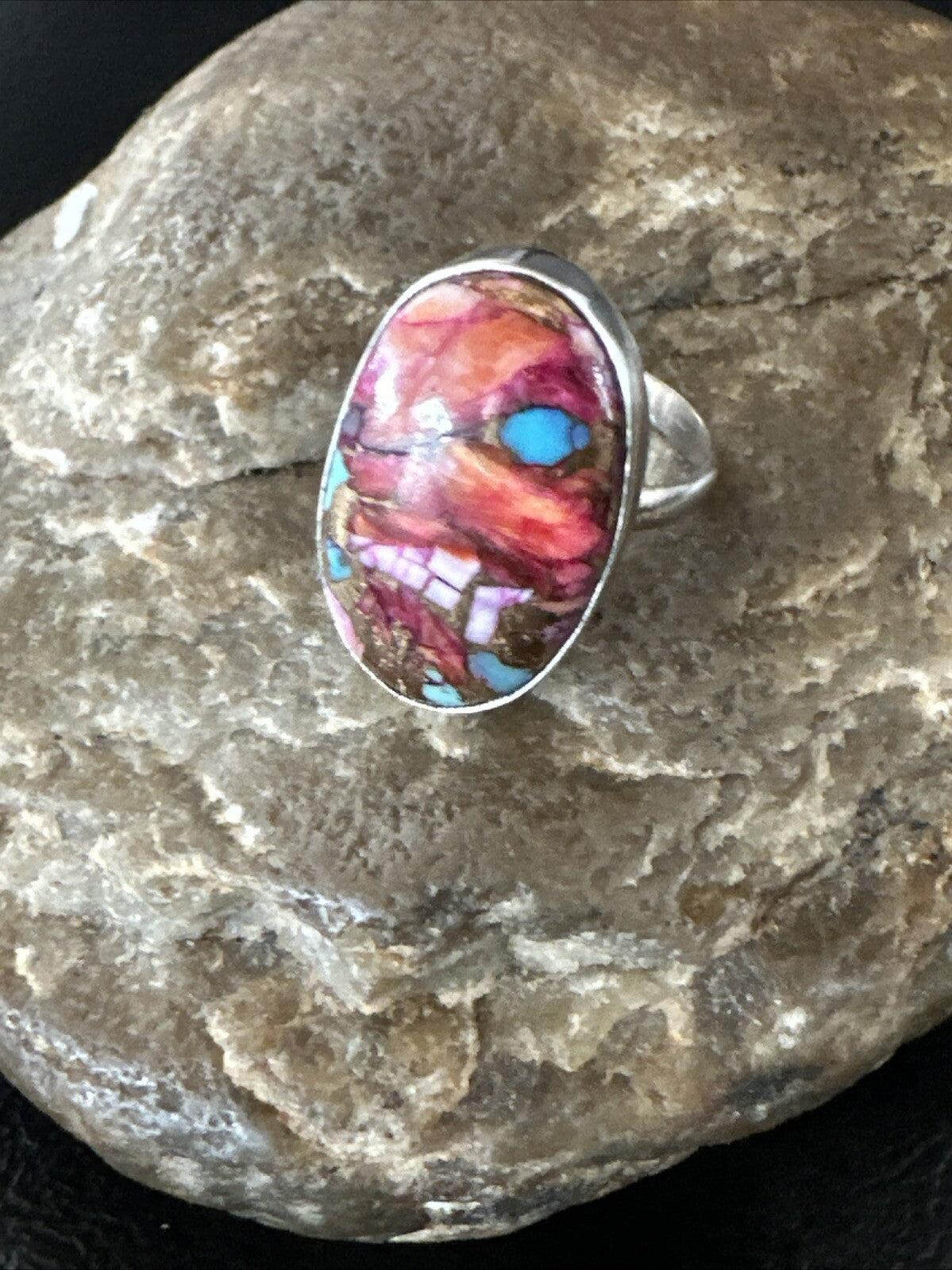 Blue Turquoise Purple Spiny Oyster Navajo Sterling Silver Ring Size 6 18205