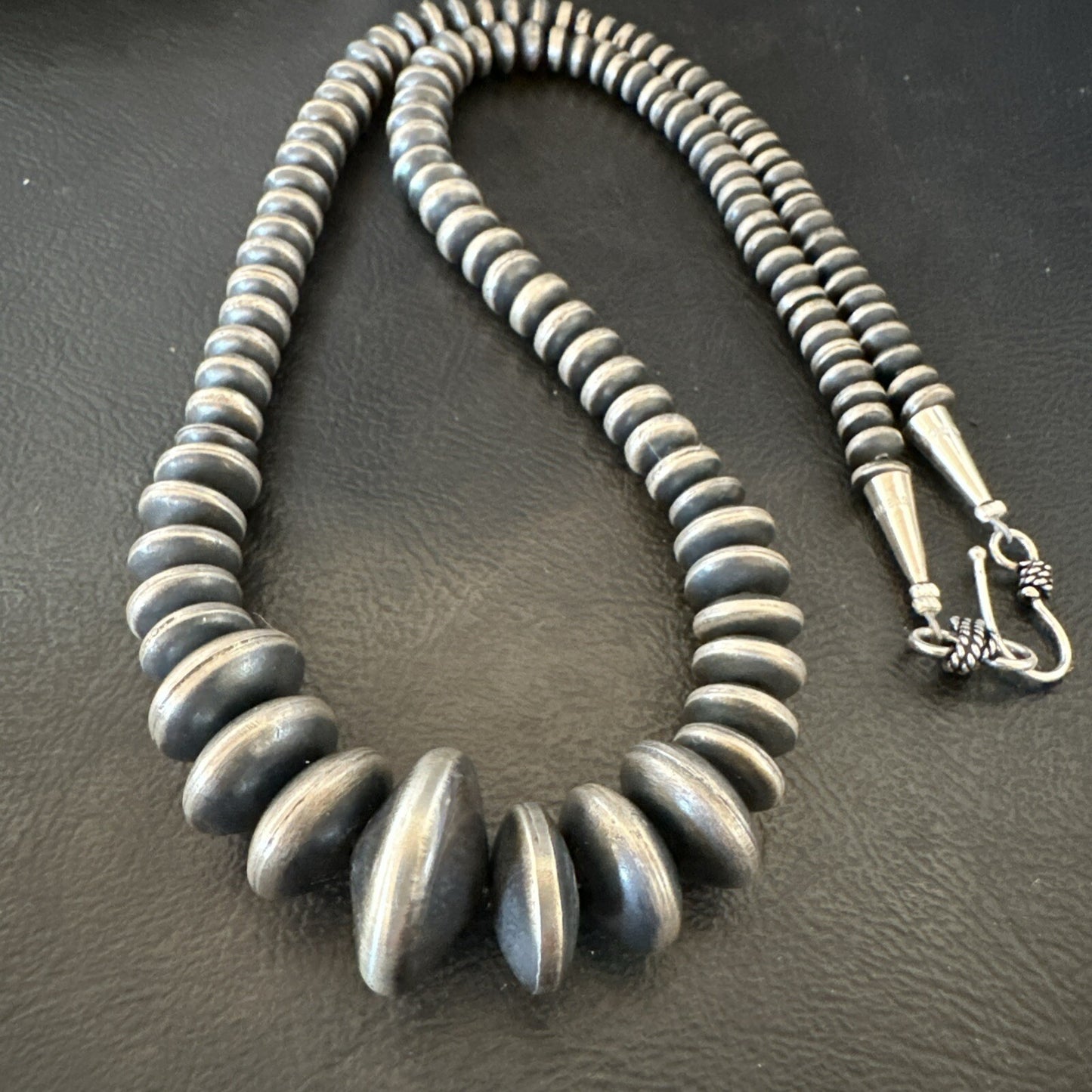 Graduated Rondelle Flat Sterling Silver Beads Necklace 21” 18830