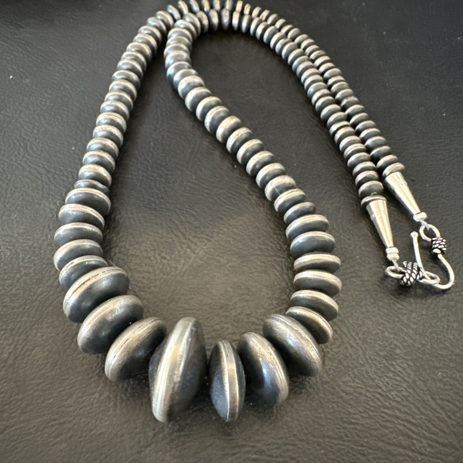 Graduated Rondelle Flat Sterling Silver Beads Necklace 21” 18830