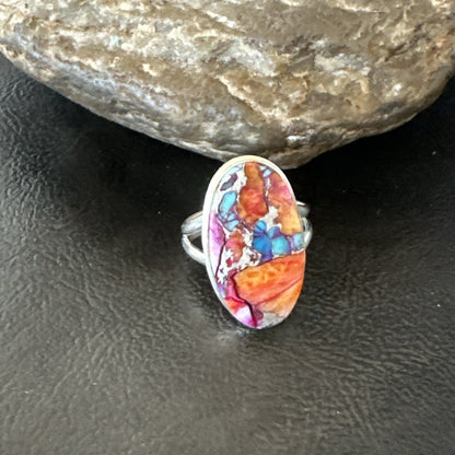 Blue Turquoise Spiny Oyster Southwestern Sterling Silver Ring Size 9 18460