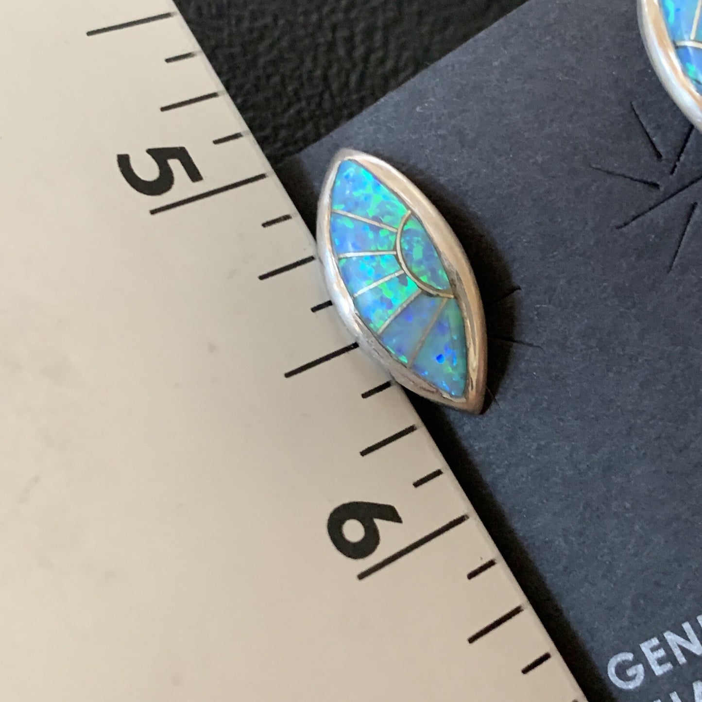 Womens Blue Opal Inlay Navajo Sterling Silver Post Earrings 12779