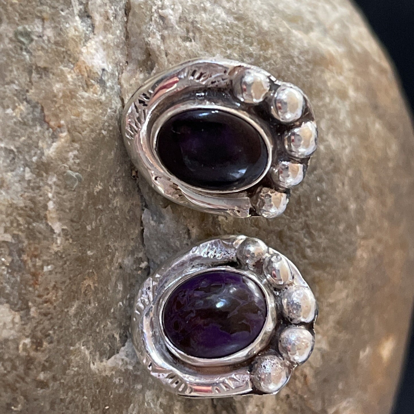 Purple Stone Navajo Sterling Silver Post Stud Earrings 02071N