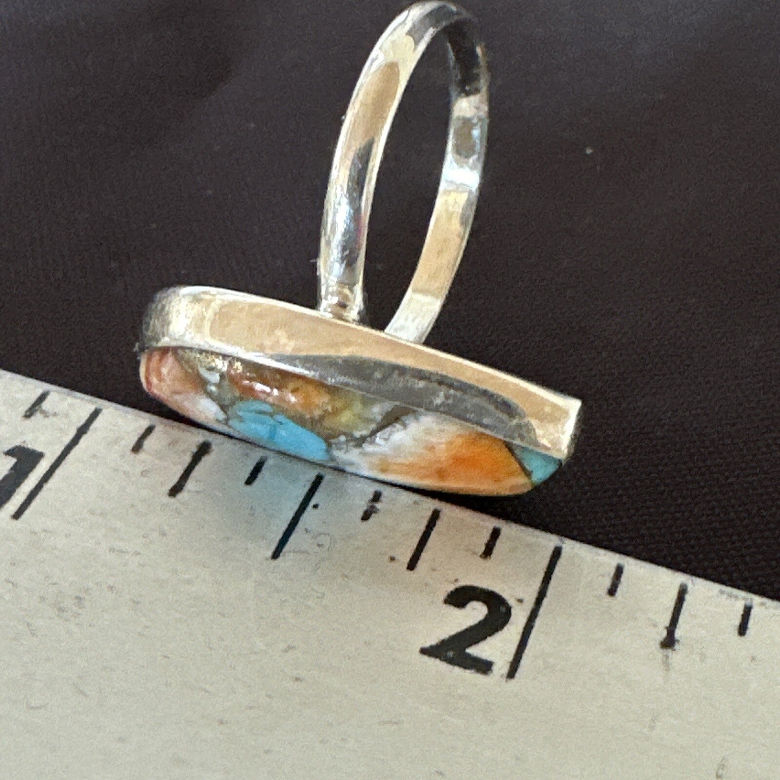 Blue Turquoise Spiny Oyster Navajo Sterling Silver Ring Size 8 18250