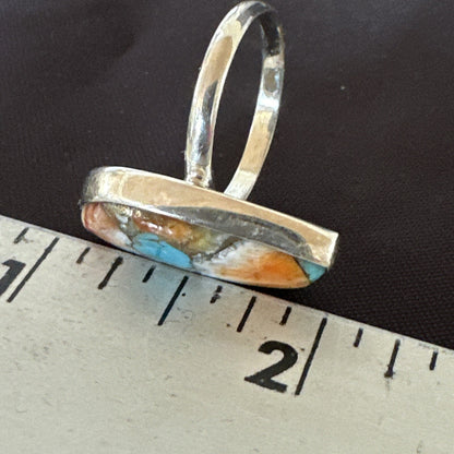Blue Turquoise Spiny Oyster Navajo Sterling Silver Ring Size 8 18250
