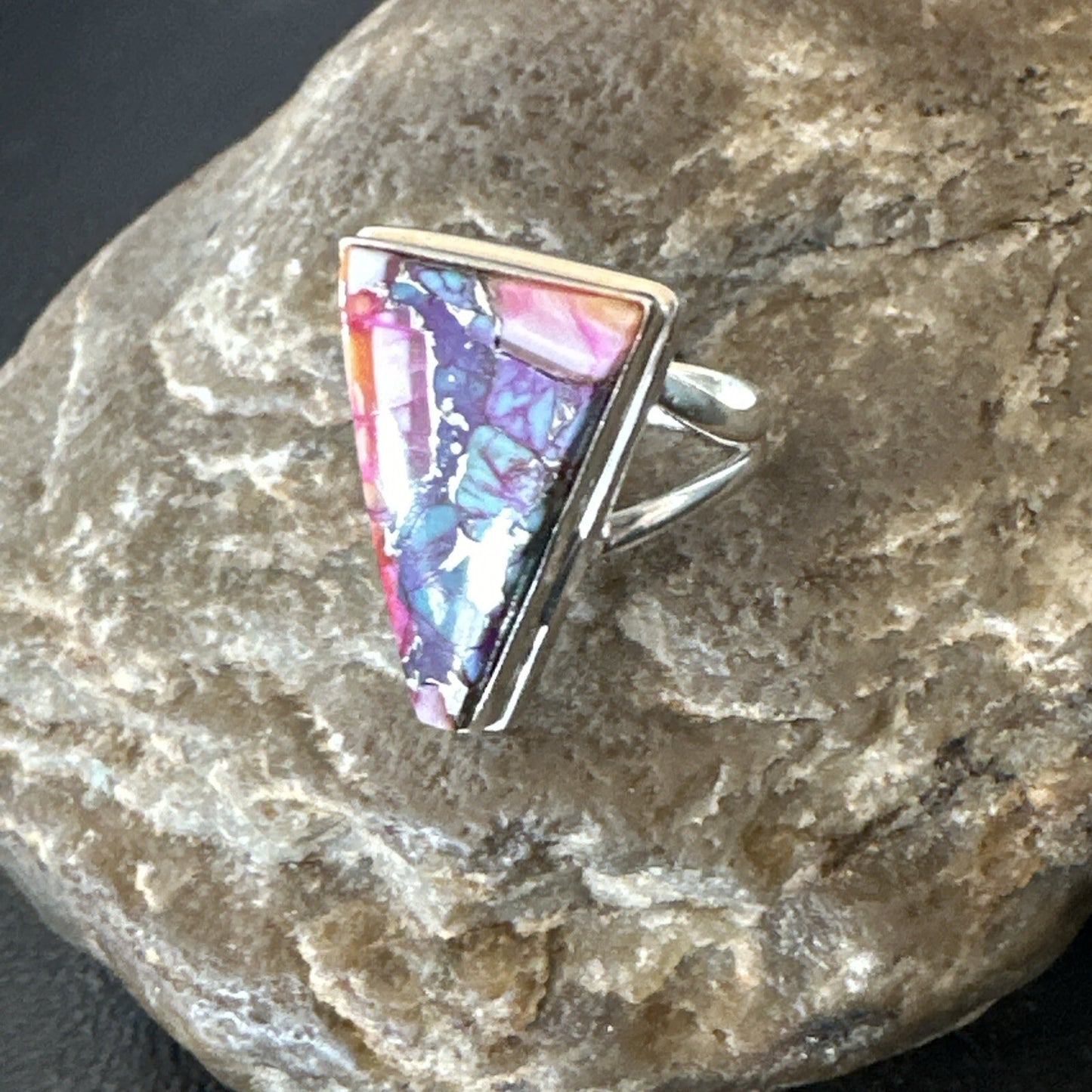 Blue Turquoise Spiny Oyster Southwestern Sterling Silver Ring Size 5 18500