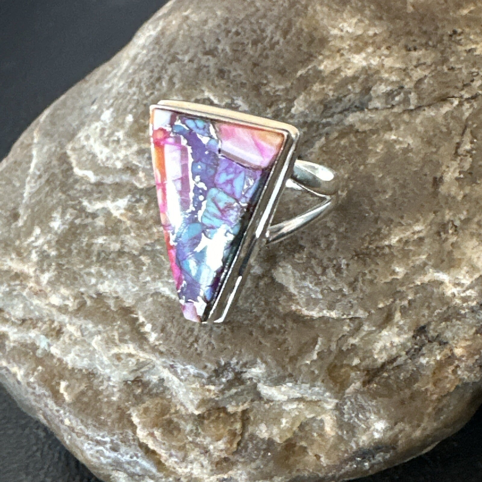 Blue Turquoise Spiny Oyster Southwestern Sterling Silver Ring Size 5 18500