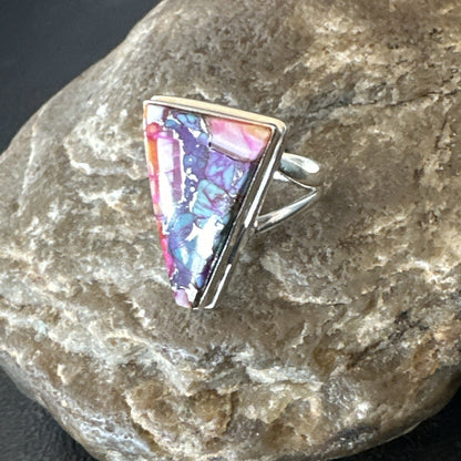 Blue Turquoise Spiny Oyster Southwestern Sterling Silver Ring Size 5 18500