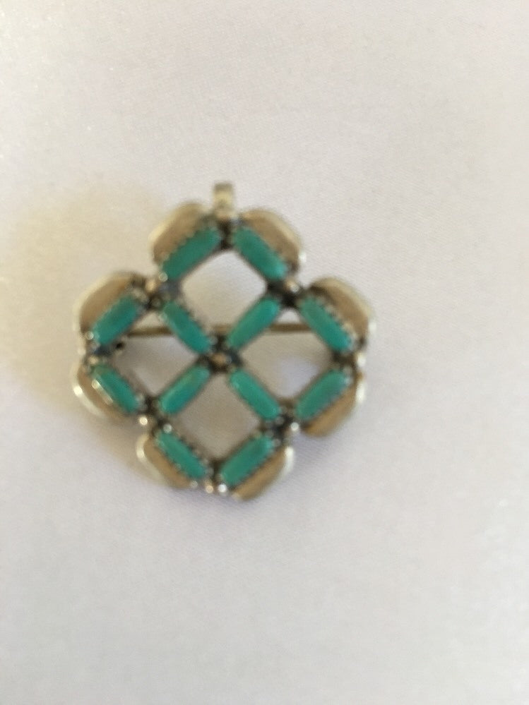 Zuni Turquoise Pin Pendant Sterling Silver Indian Signed 08026