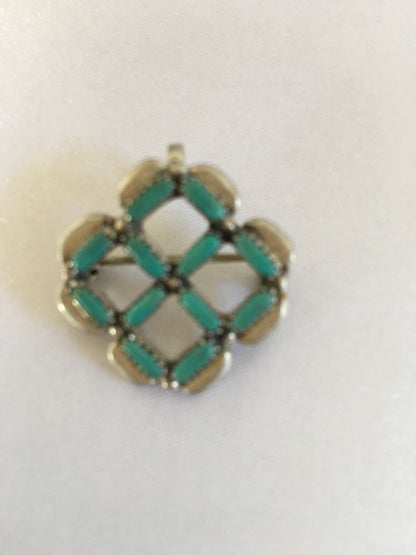 Zuni Turquoise Pin Pendant Sterling Silver Indian Signed 08026