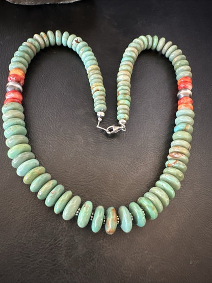 Green Turquoise Spiny Oyster Sterling Silver Beads Necklace 18302