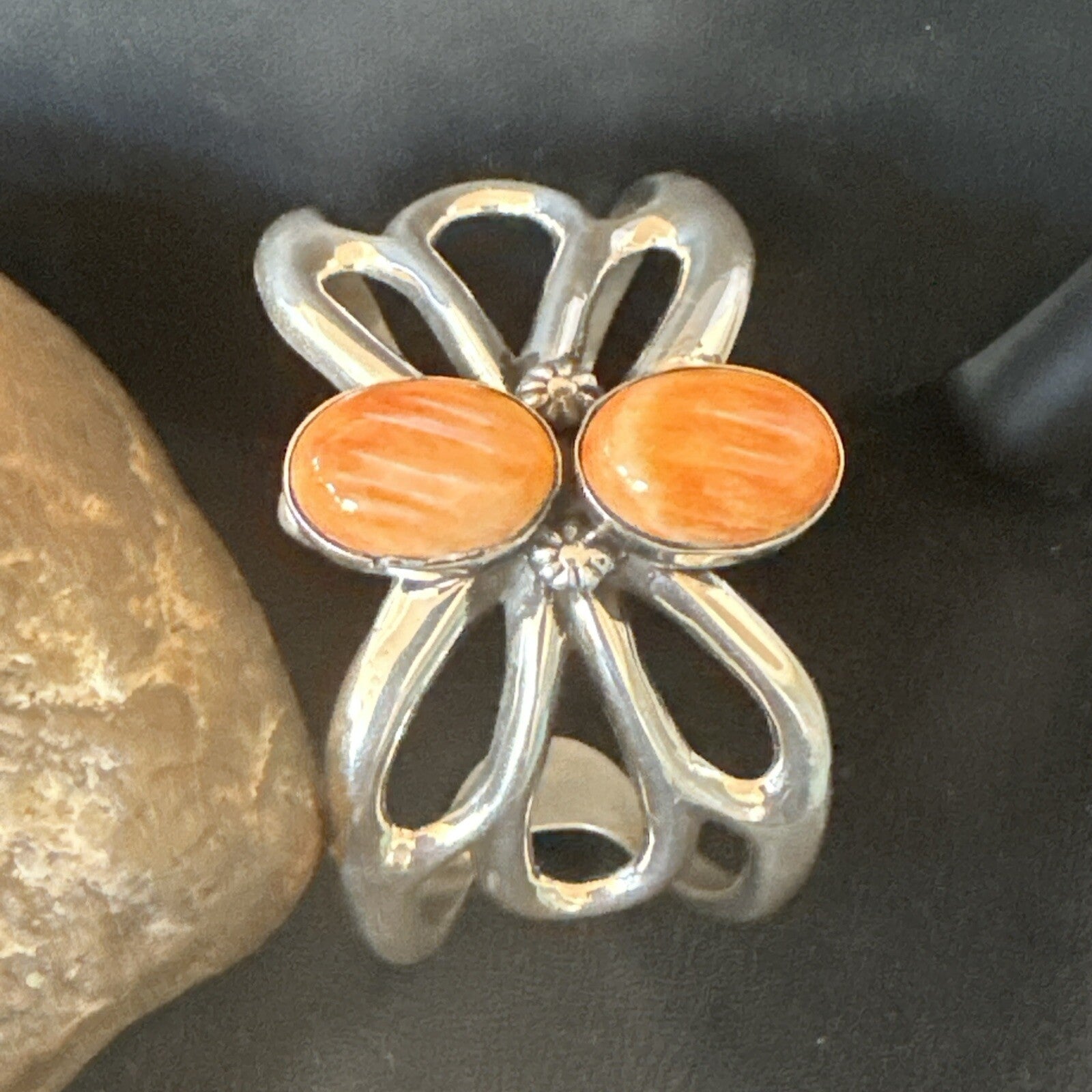 Butterfly Orange Spiny Oyster Navajo Sterling Silver Cuff Bracelet 18571