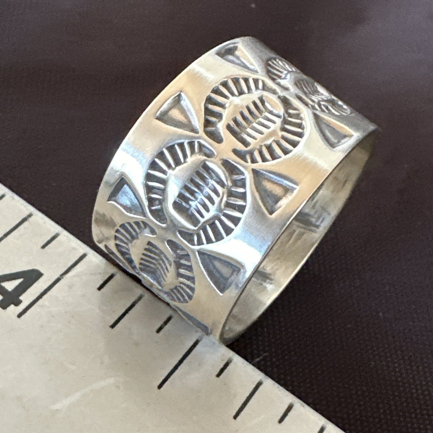 Mens Women Wedding Wide Band Navajo Stamped Sterling Silver Ring Size 10.5 17996