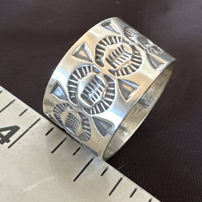 Mens Women Wedding Wide Band Navajo Stamped Sterling Silver Ring Size 10.5 17996