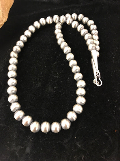 Southwestern Navajo Pearls 10 mm Sterling Silver Bead Necklace 20” 91089