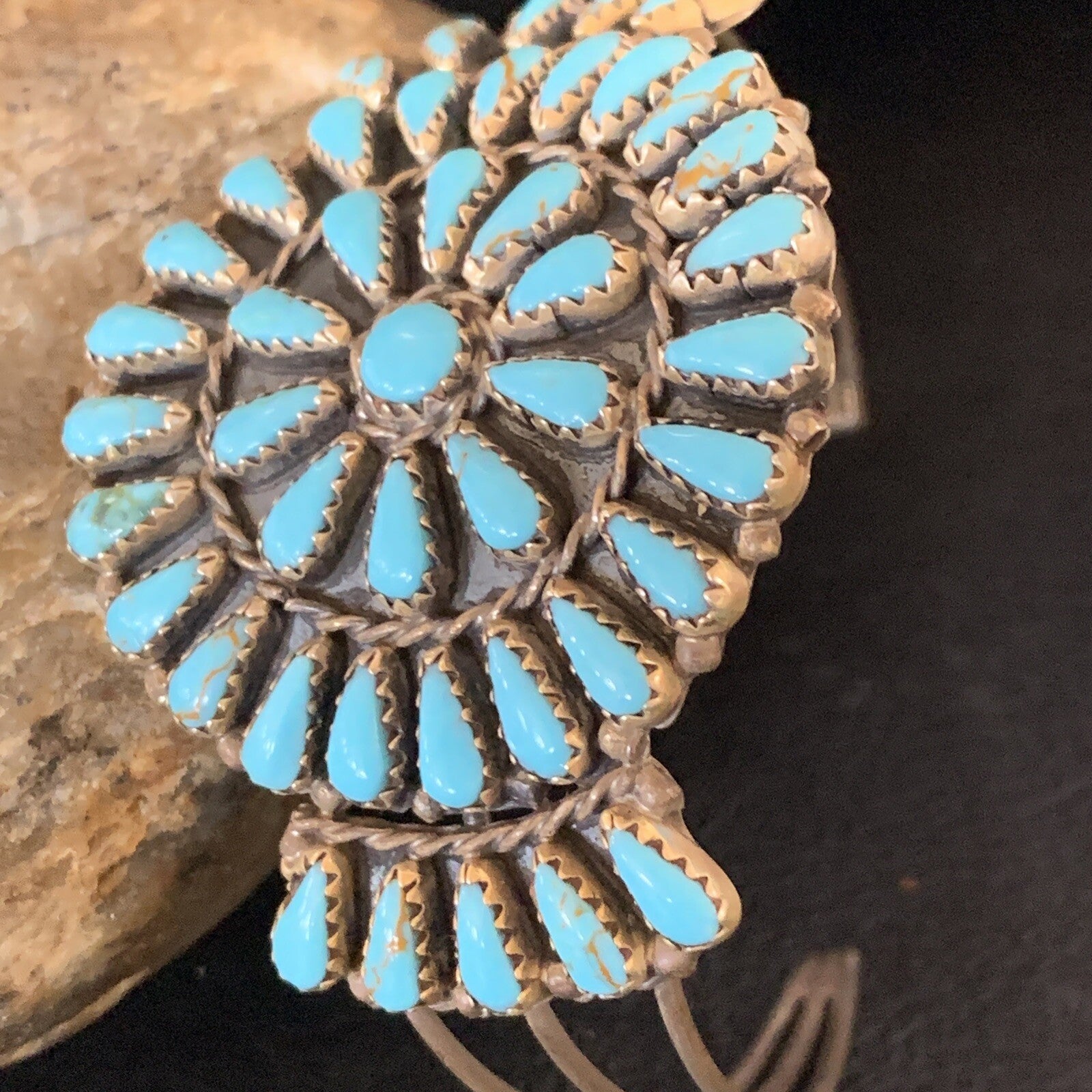 Old Pawn Zuni Sterling Silver Handmade Blue Turquoise Cuff Bracelet 12695