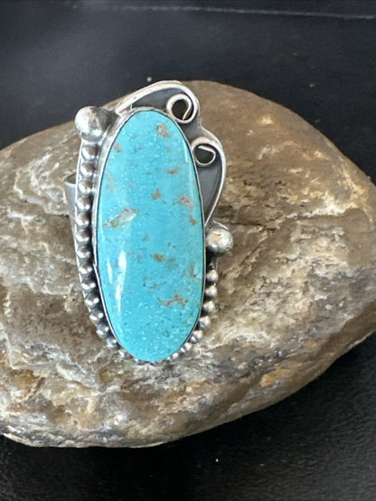 Navajo Sterling Silver Blue Turquoise Stamped Ring Size 11 18771