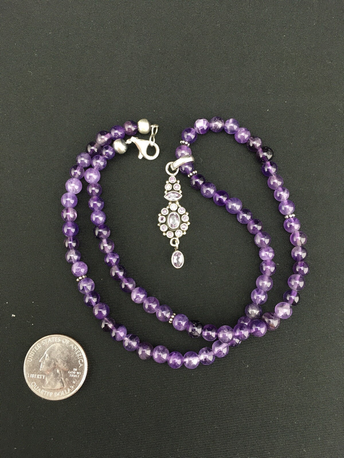 Amethyst Pendant Southwesten Navajo Sterling Silver Beads Necklace 19" 04914