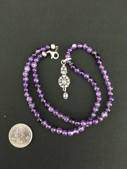 Amethyst Pendant Southwesten Navajo Sterling Silver Beads Necklace 19" 04914
