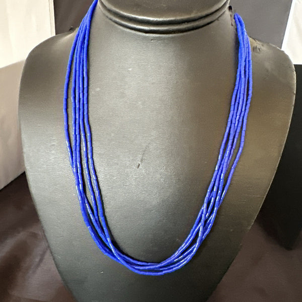 Navajo Lapis 5S Tube Heishi Bead Necklace 19" | Sterling Silver | Authentic Native American Handmade | 18102