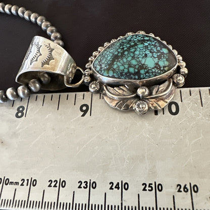 Men Women Navajo Sterling Silver Blue Spiderweb Turquoise Necklace Pendant 18093