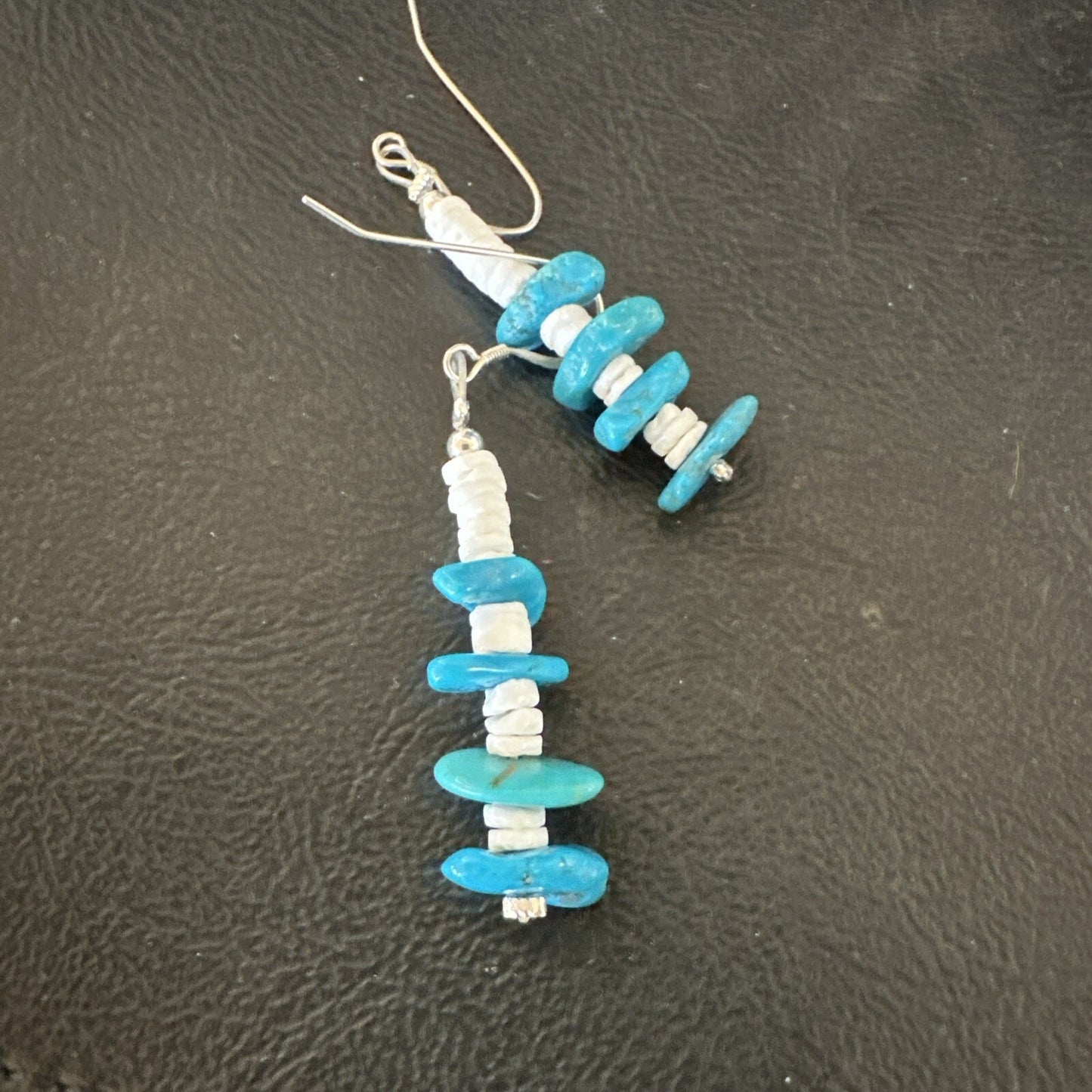 Navajo Blue Kingman Turquoise Nugget Bead Sterling Silver Earrings 17845