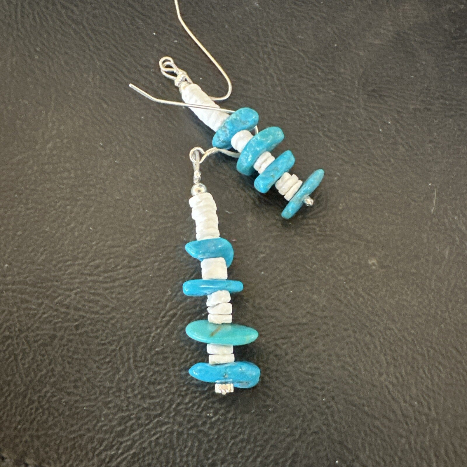 Navajo Blue Kingman Turquoise Nugget Bead Sterling Silver Earrings 17845