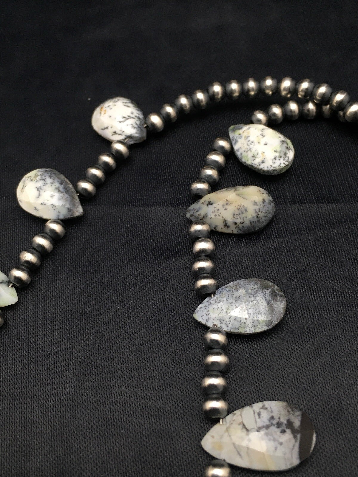Black Rutile & Opal Pear Shaped Navajo Pearls Sterling Silver Necklace 04091