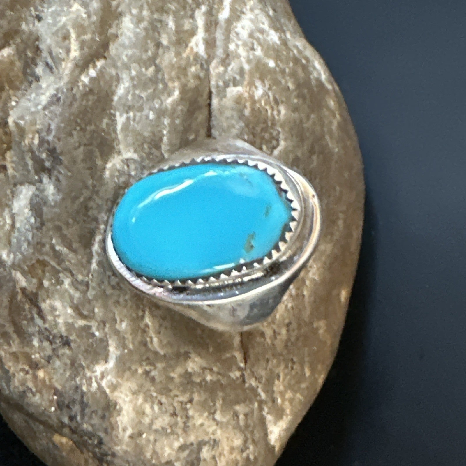 Blue Kingman Turquoise Navajo Sterling Silver Ring Size 10 19407
