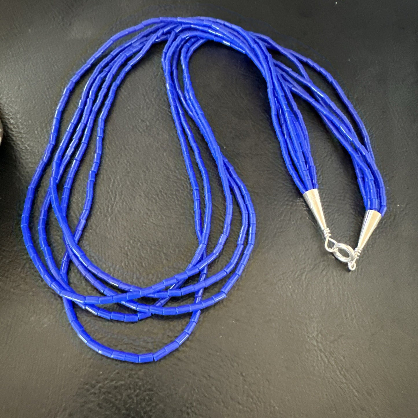 Navajo Lapis 5S Sterling Silver Tube Heishi Bead Necklace 19” 18102