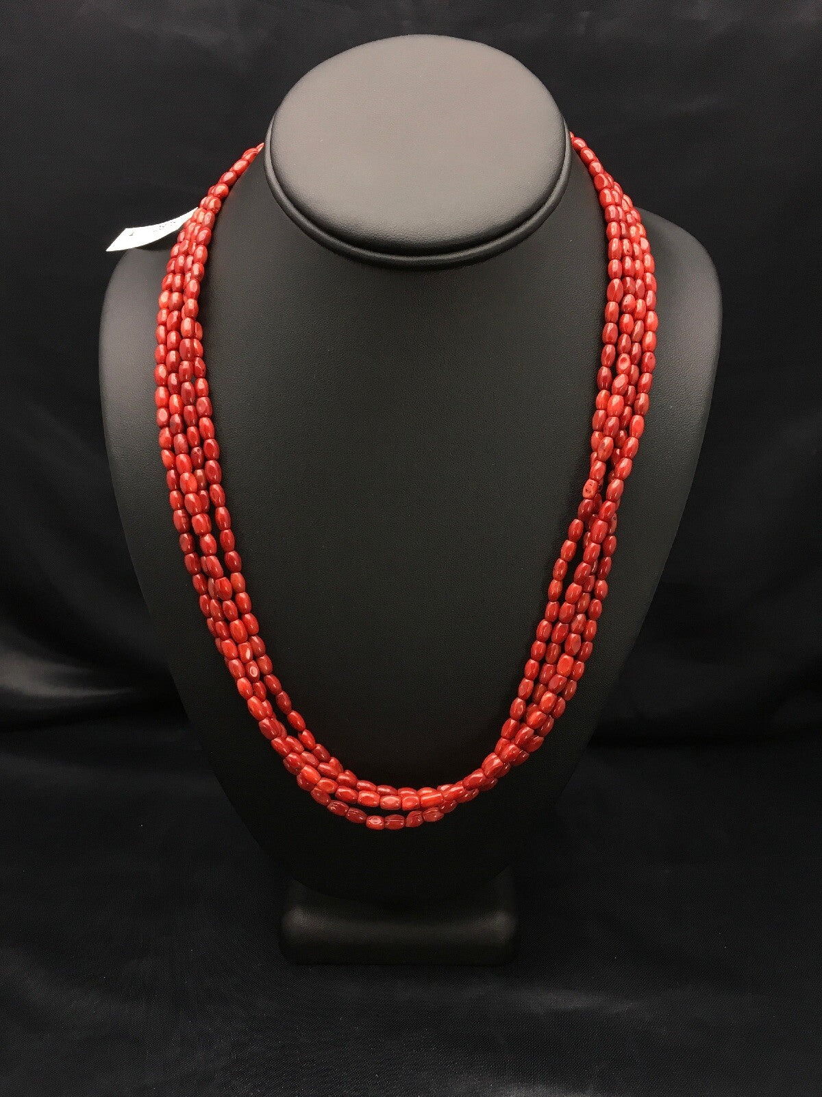 Red Bamboo Coral 4 Strand Navajo Sterling Silver Necklace 21" 02875