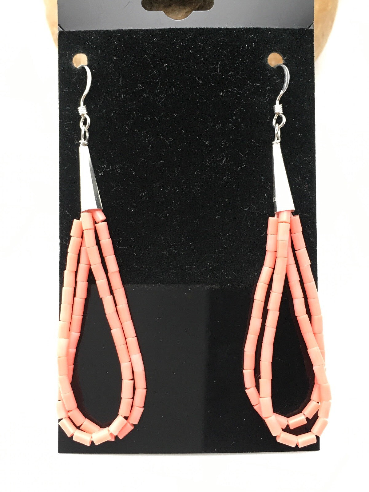 Pink Coral Heishi Liquid Sterling Silver Dangle 2 Strand Earrings 04398