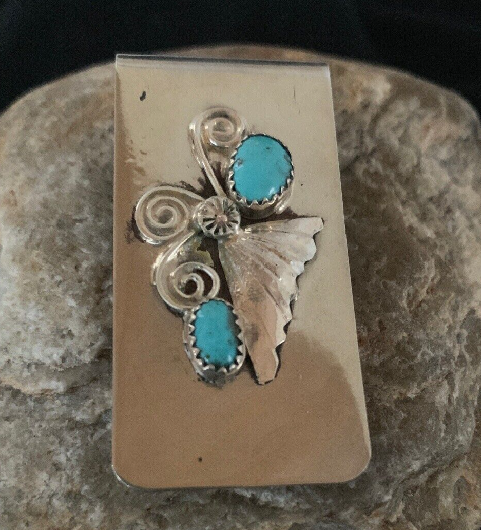 Mens Turquoise Navajo Stainless Sterling Silver Money Clip 02732