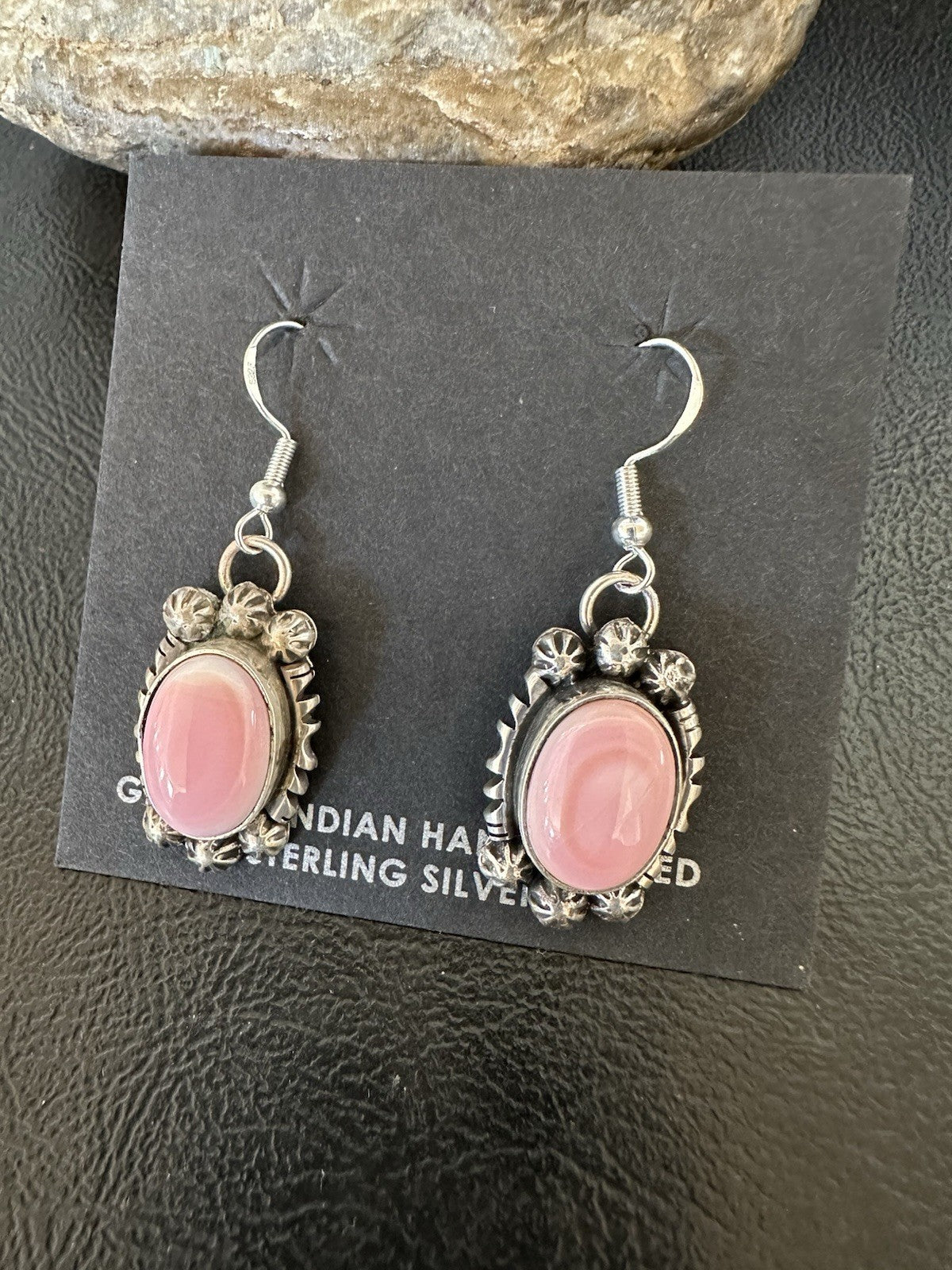 Handmade Pink Queen Conch Sterling Silver Navajo Dangle Earrings Yazzie 19535