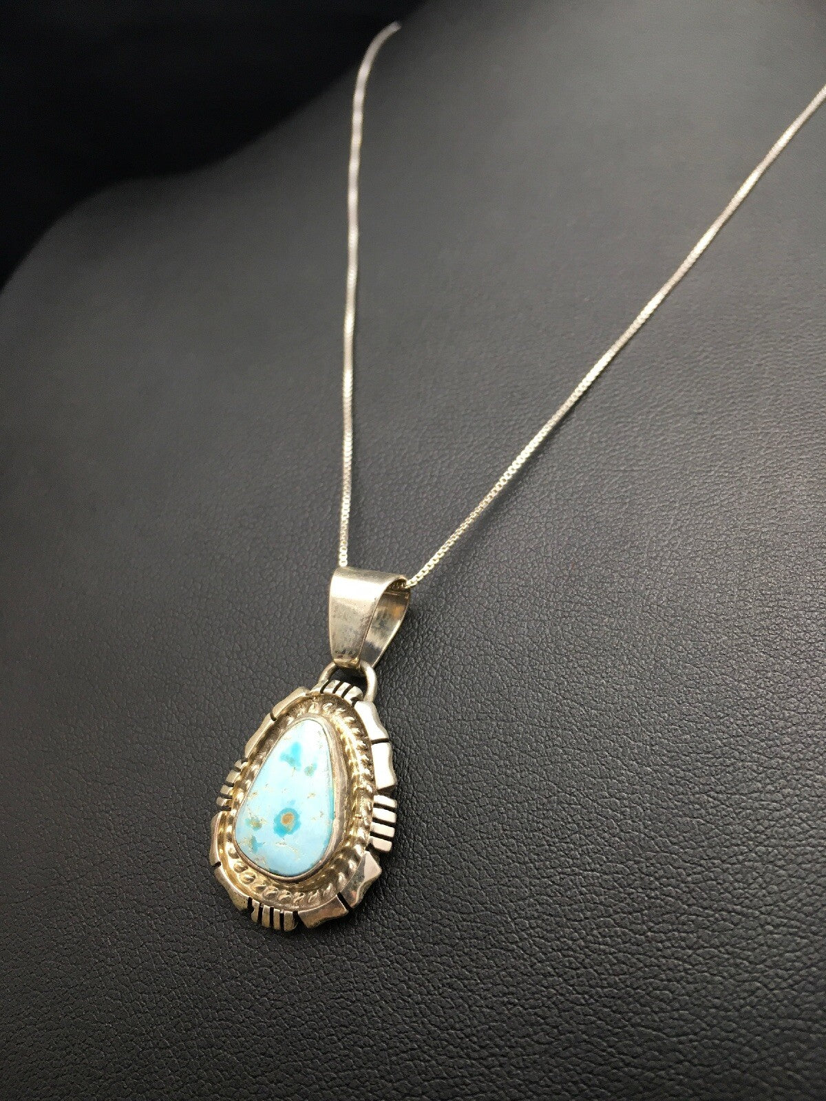 Dry Creek Turquoise Pendant Navajo Sterling Silver Chain Necklace 3107