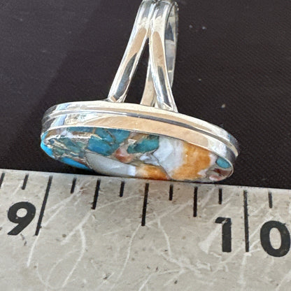 Blue Turquoise Spiny Oyster Southwestern Sterling Silver Ring Size 8 18547