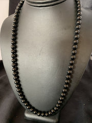Men's Black Onyx Navajo Pearls Necklace 23" | Sterling Silver | Authentic Native American Handmade | 12979