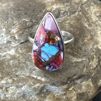 Blue Turquoise Spiny Oyster Southwestern Sterling Silver Ring Size 11 18454