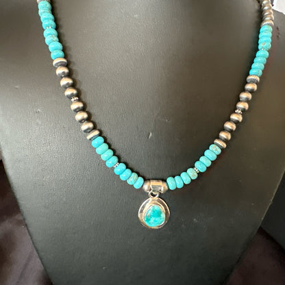 WoMens Blue Kingman Turquoise Pendant Navajo Sterling Silver Necklace 21" 18149