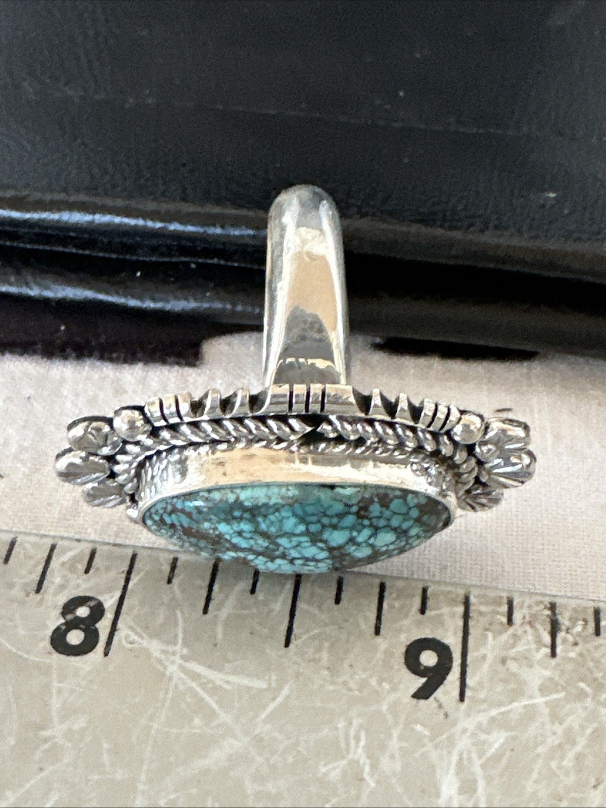 Navajo Sterling Silver Spiderweb Turquoise Adjustable Ring Sz 8 19616