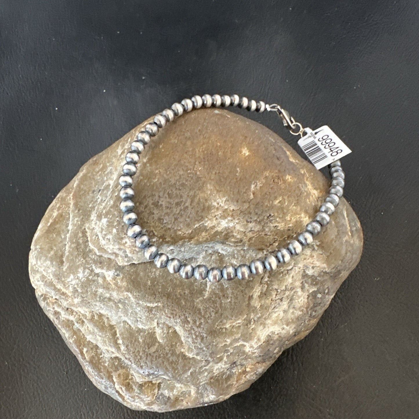 Native American Navajo 4mm Beads 8” Sterling Silver Bracelet 90408