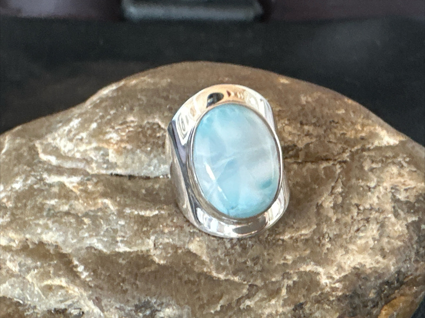 Womens Blue Larimar Navajo Sterling Silver Ring Size 5 17676