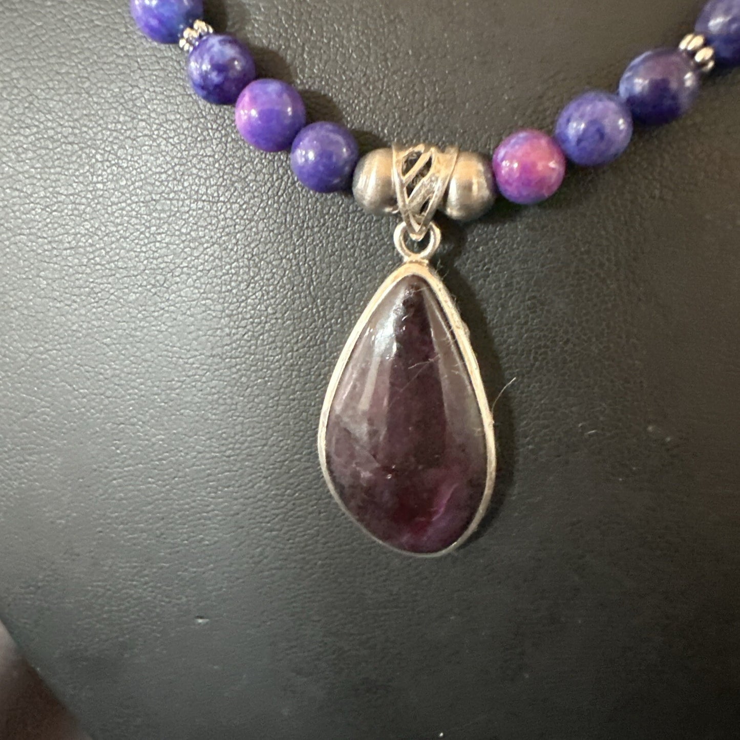 Purple Stone Pendant Navajo Pearls Sterling Silver Necklace 23" 17893