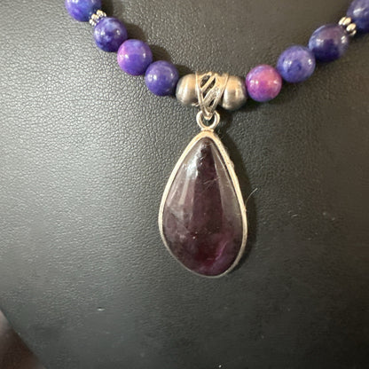 Purple Stone Pendant Navajo Pearls Sterling Silver Necklace 23" 17893